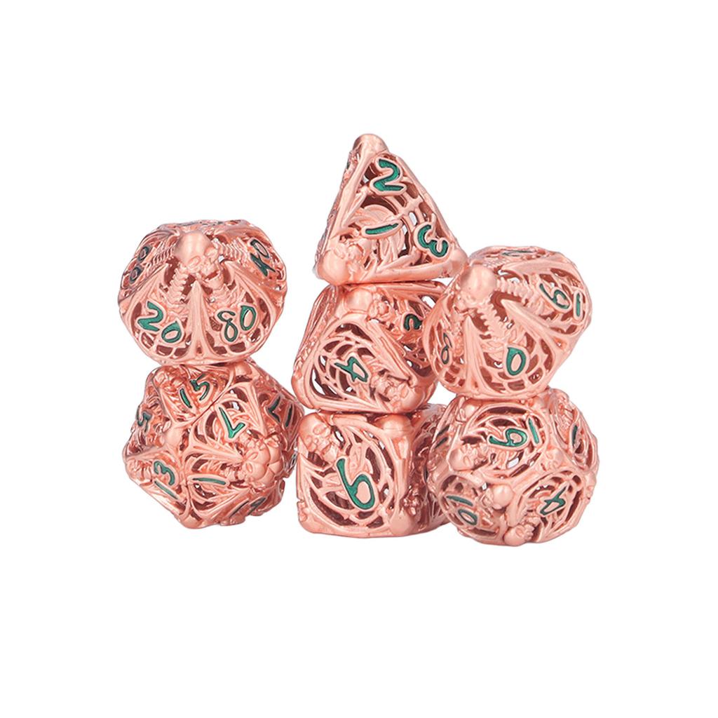 7pcs Hollow Polyhedral Dice Set Holiday Party Skull Pattern Metal Dice Props for Board Card Game