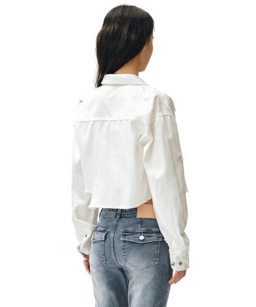 Deketeuumeon Cropped Damage Denim Shirts Dcwsh004White
