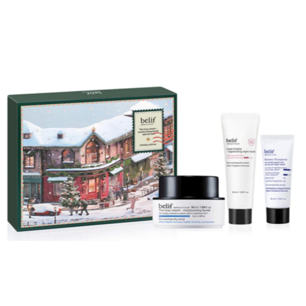 belif The True Cream Moisturizing Bomb Holiday Edition Set - Moisturizing Bomb 50ml + Super Knights Regenerating Mask 50ml + Numero 10 Essence 35ml