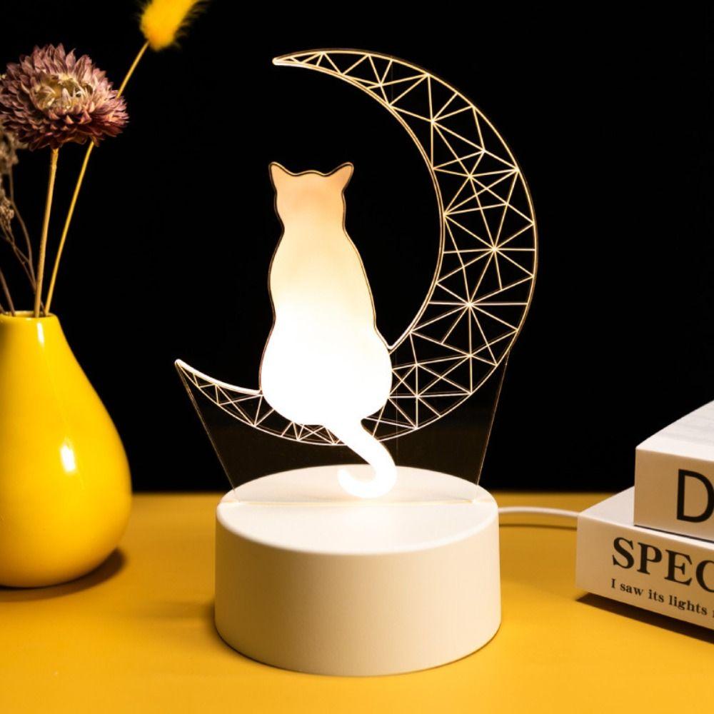 Creative Moon Cat Figure Nightlight Acrylic Table Lamp Sleep Light Sleep Lights  Bedside
