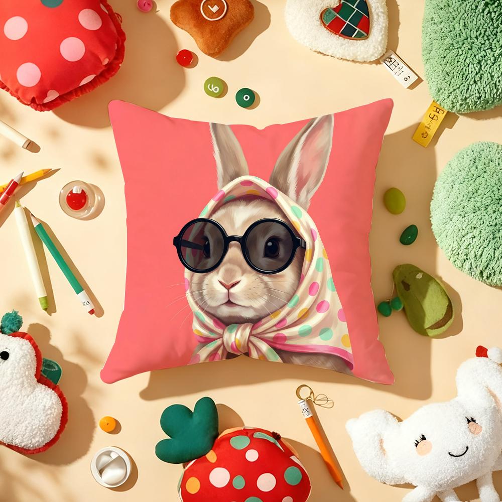 Süßer Hase Kunst Kissenbezug Plüschstoff Weich Beidseitig Bedruckt Sofa Warm Winter Zuhause Kindergeschenk Kissenhülle