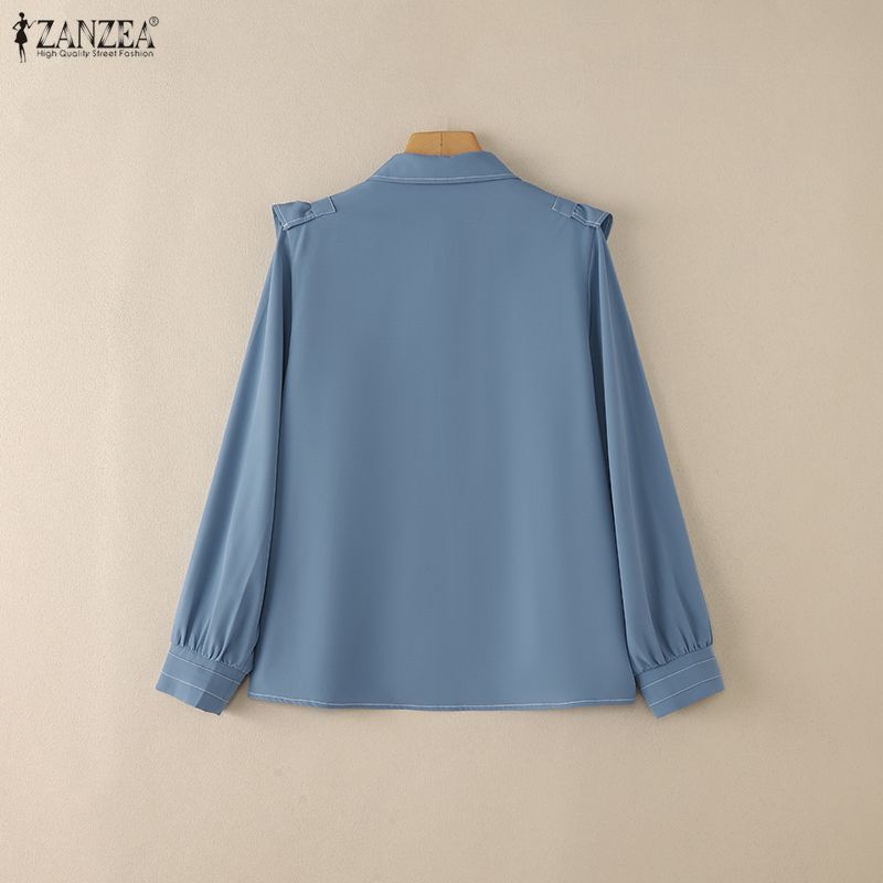 ZANZEA Women Turn Down Collar Loose Casual Long Sleeve Blouse