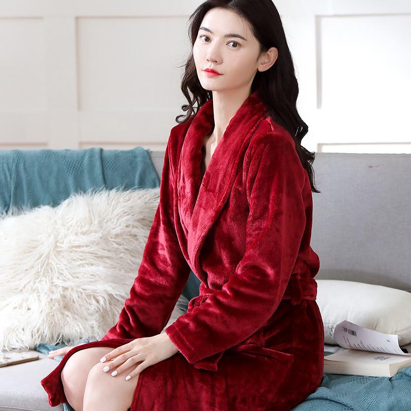 Cozy Coral Fleece Couple Pajamas Robe - Thick Warm Autumn Winter Bathrobe