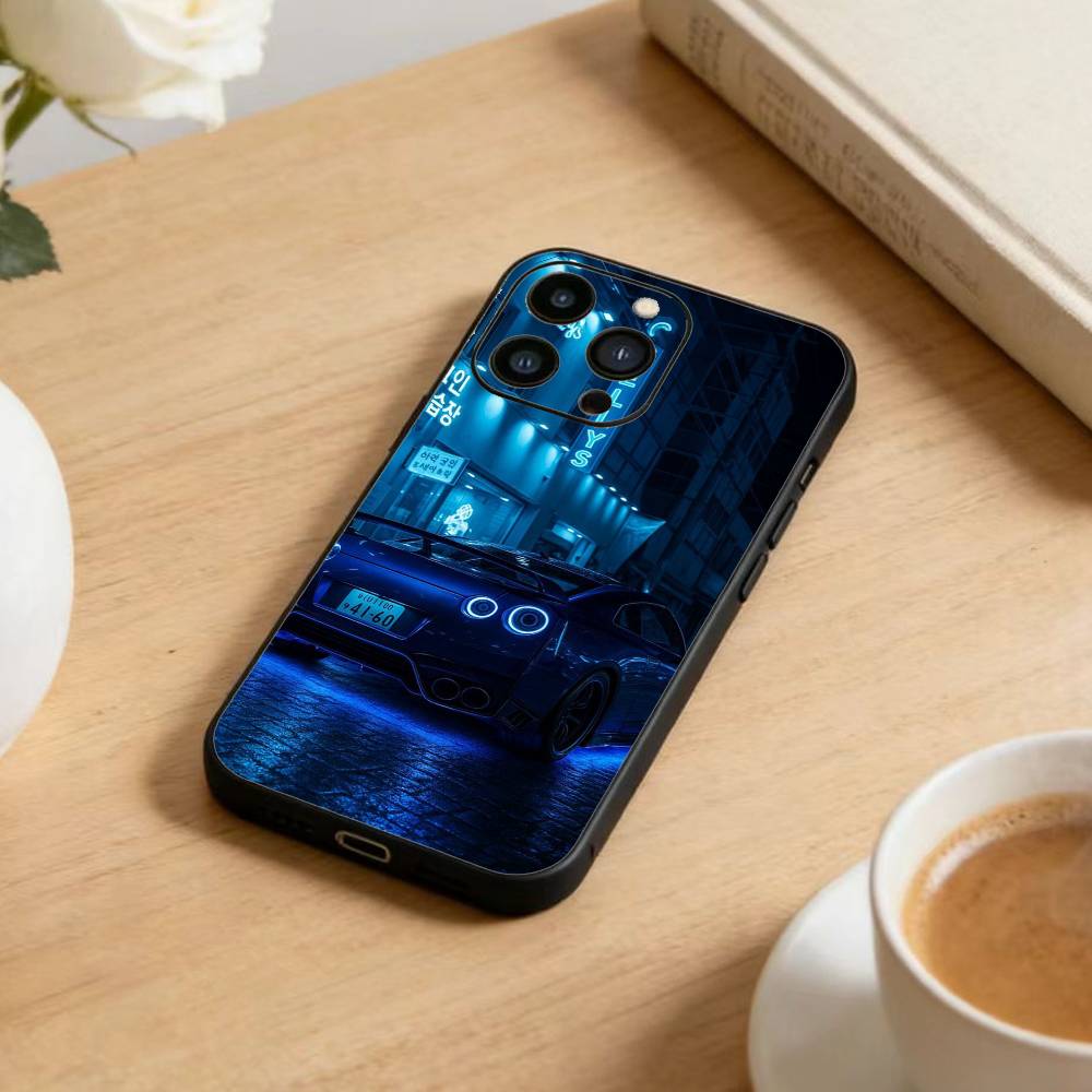 Cool Car Phone Case For iPhone17,16,15,14,13,12 Plus,Max Soft Silicone Black Cover