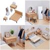 Pack of 5 Plastic Wooden Doll Bedroom Accessory Set With Tiny Wardrobe Vanity Stool And Nightstand For Kids Playhouse