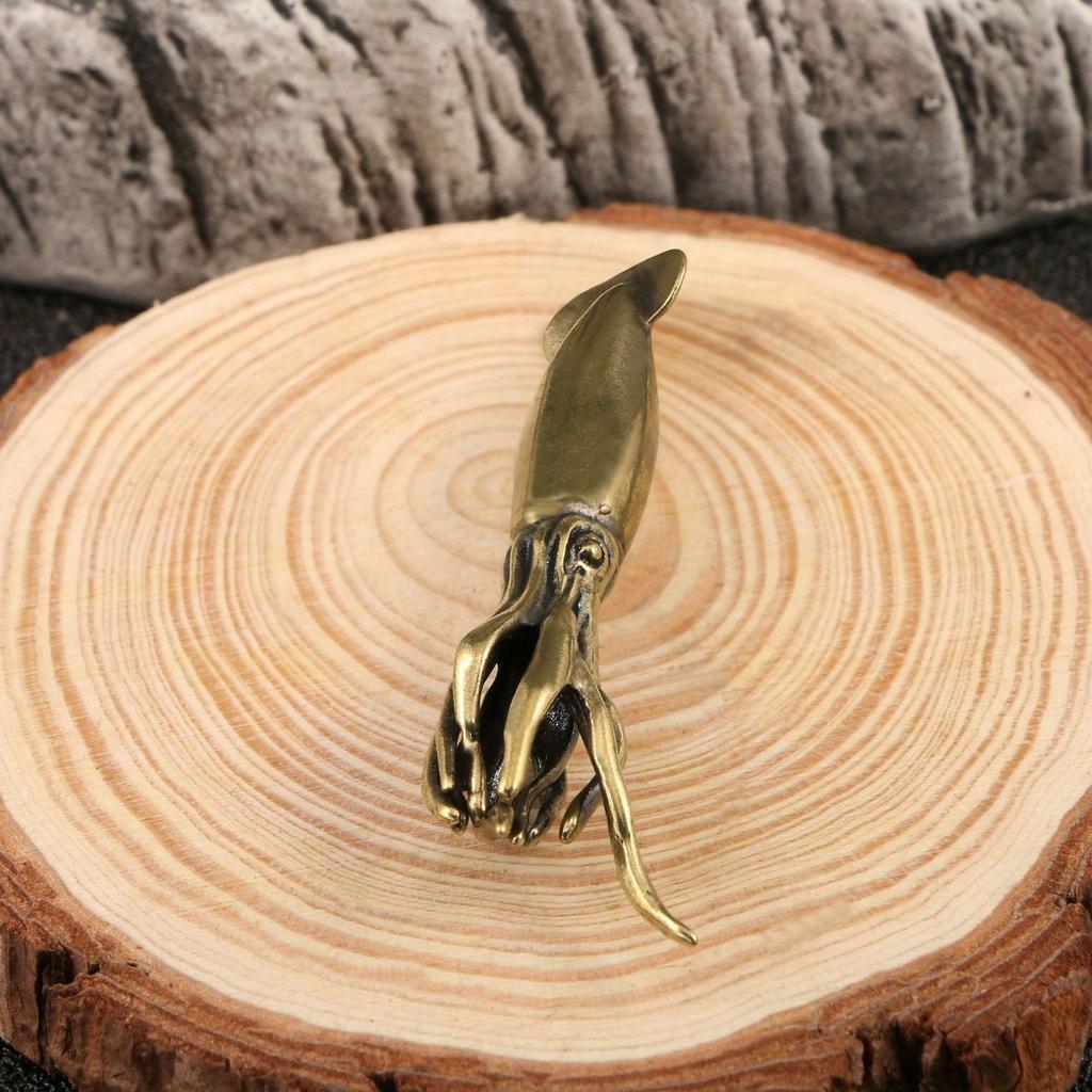 1PC Brass Squid Cuttlefish Mini Decorative Figurines Cute Marine Animals Desk Decoration Craft Collection Souvenirs Home Decor
