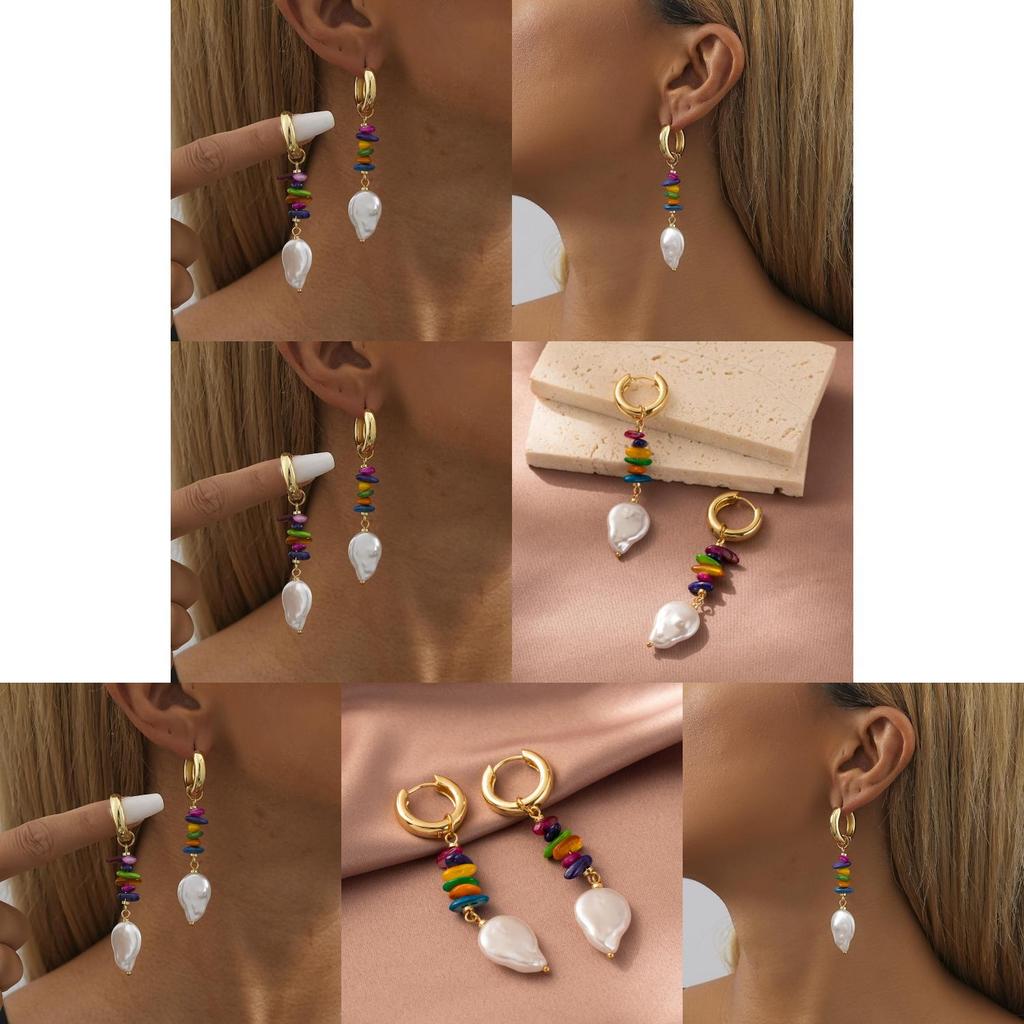 Fashionable Geometric Earrings With Colorful Stones And Imitation Pearls For Women