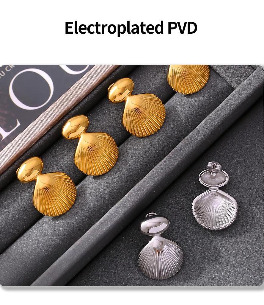 18k Gold Plated Geometric Patchwork Shell Stud Earrings - European & American Style for Women