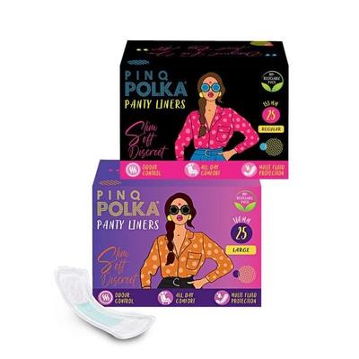 PINQ POLKA Super-Soft Ultra Slim Wkładki higieniczne do higieny intymnej kobiet, Regular(155mm) i Duży(180 mm) - Opakowanie 2-50 sztuk