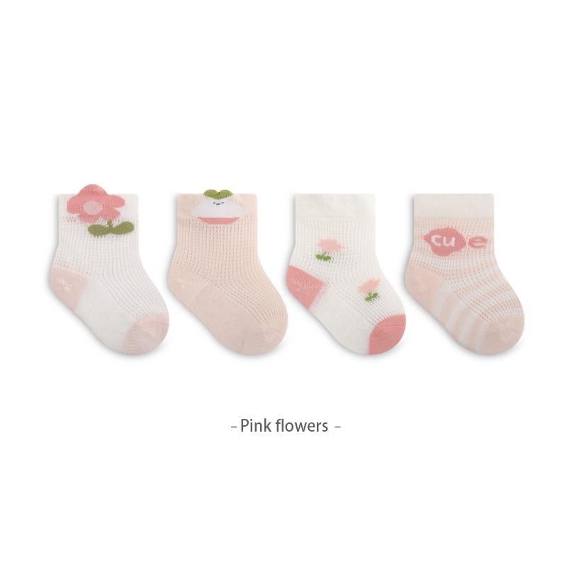 4 Paare/Lot Sommer Babysocken Dünnes Netz Atmungsaktiv Kinder Socken Cartoon Weiche Baumwolle Neugeborenen Socken Für Mädchen Und Jungen