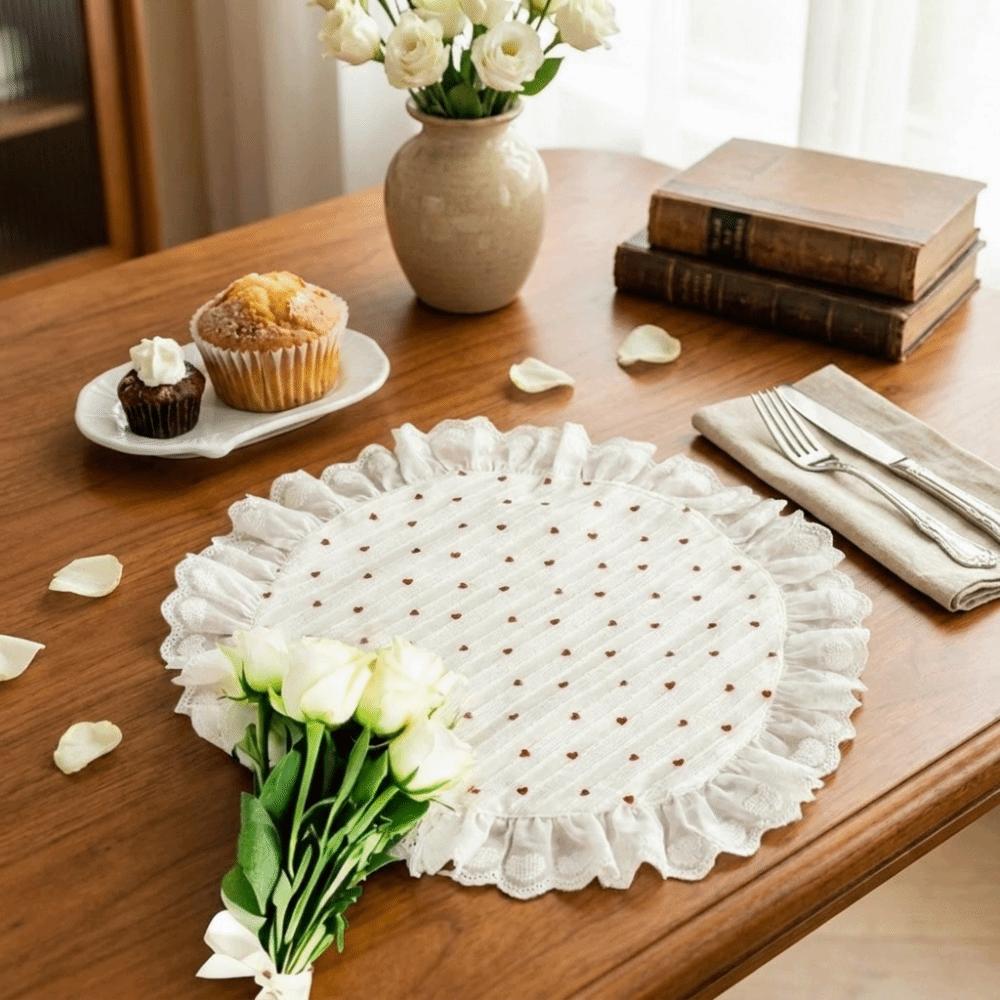 Square/Round Lace Ruffles Placemats Girly Style Heart Pattern Placemats Food Photography