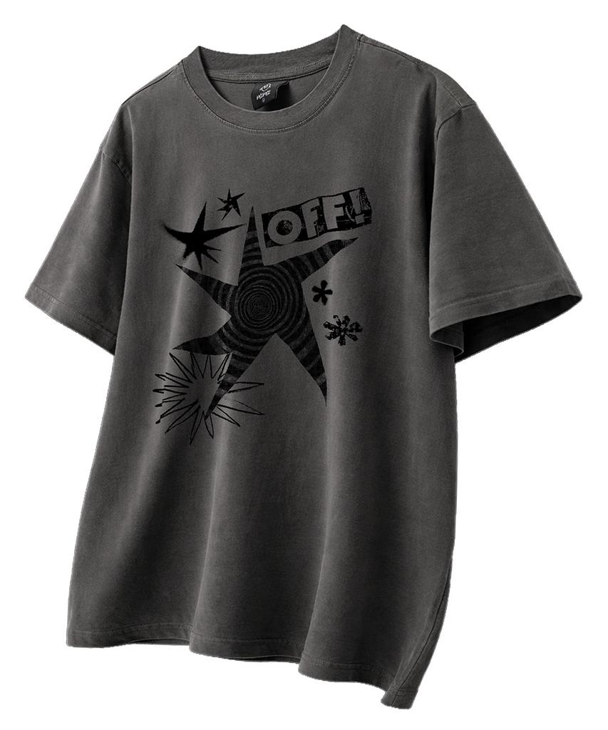 MOZMOZ Off-Print Pigment Oversized Short Sleeve T-Shirt Charcoal
