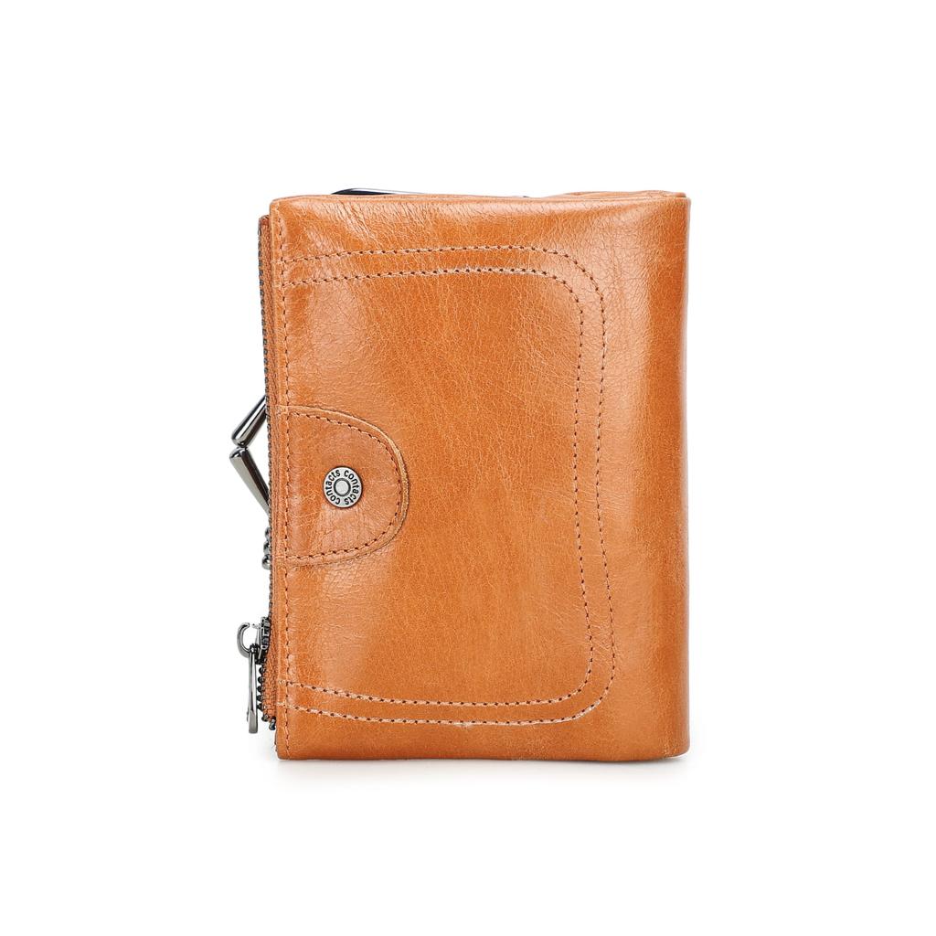 CONTACTS Cartera de Cuero Genuino para Mujer con Cierre de Beso Billetera Pequeña de Metal para Monedas Cierre de Broche y Cremallera Bolsillo para Monedas Portatarjetas de Crédito RFID Mini Cartera