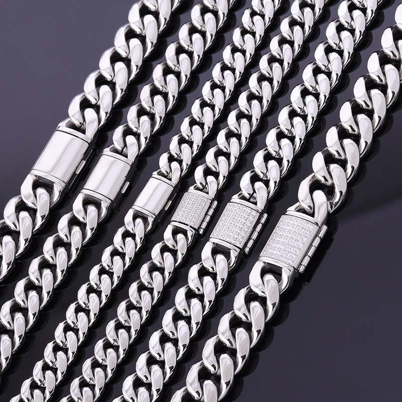 YSS JEWELRY 18K Hip Hop Jewelry Cuban Chain Stainless Steel Miami Cuban Link Chain in White