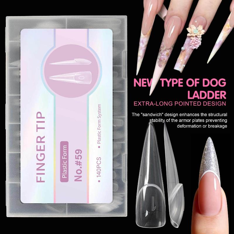 140 ks Sada krabiček s tipy na prodlužování nehtů Stiletto s plným krytím, Duální formy, Tipky na nehty, Průhledná forma na nehty pro DIY nehtové umění, Manikúra v salonu