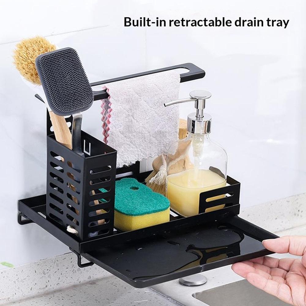 Sink Caddy Organizer for Kitchen Soap Dispenser Holder No Drilling Wall Mounted Sponge Drain Rack