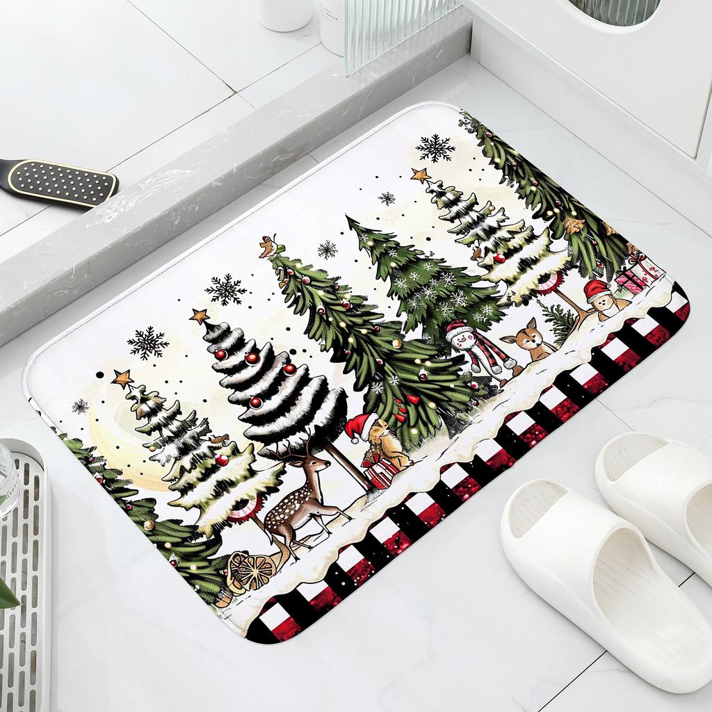 Christmas Pine,deer,and Owl Patterns,washable Door Mats for Christmas,suitable for Decorating Carpets In Corridors,bathrooms,hom