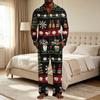 Men's Christmas Pajama Set with Button Down Shirt and Straight Leg Pants, Casual Print Sleepwear Two Piece Outfit, Festive Holiday Loungewear