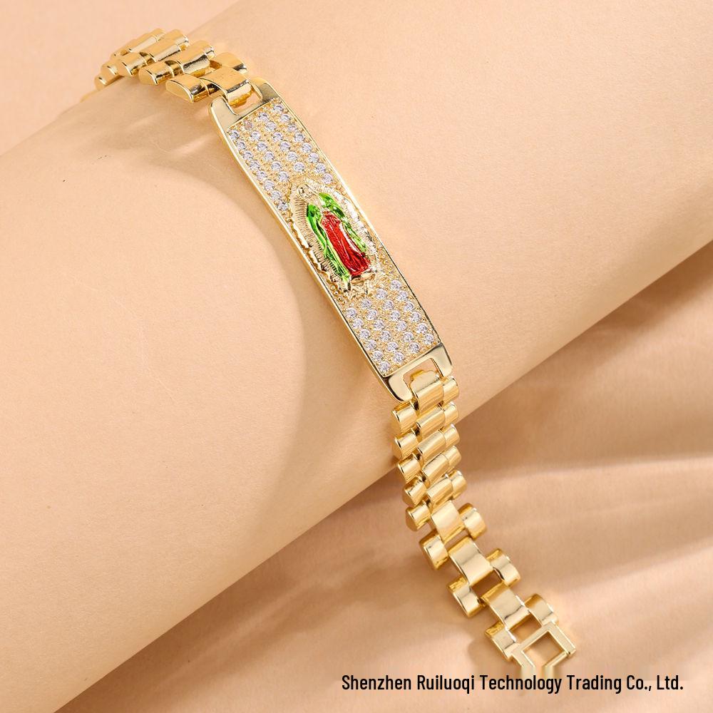 Pulseira Minimalista Virgem Maria Zircônia - Versátil, Luxuosa, Inspirada no Retro Corrente de Relógio para Amigo