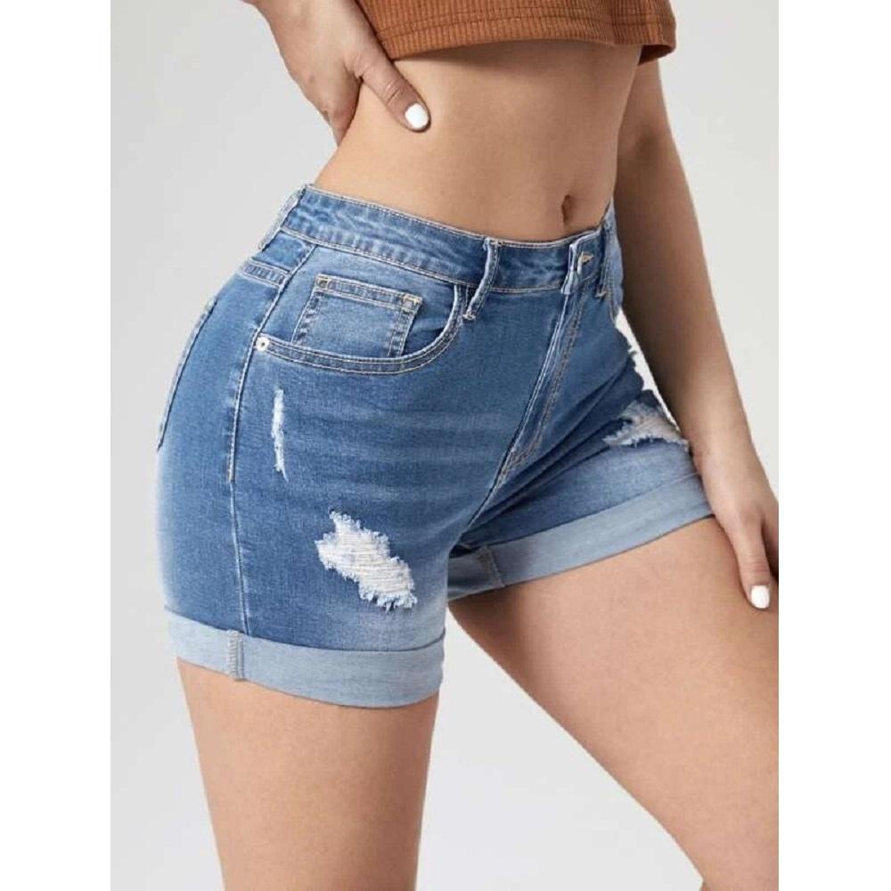 Women Summer Denim Shorts High Waist Ripped Hole Stretch Jeans Short Pants Ladies Casual Shorts