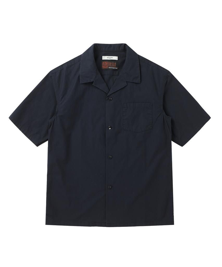 SOLEW Cotton Open Collar Shirt_Dark Navy