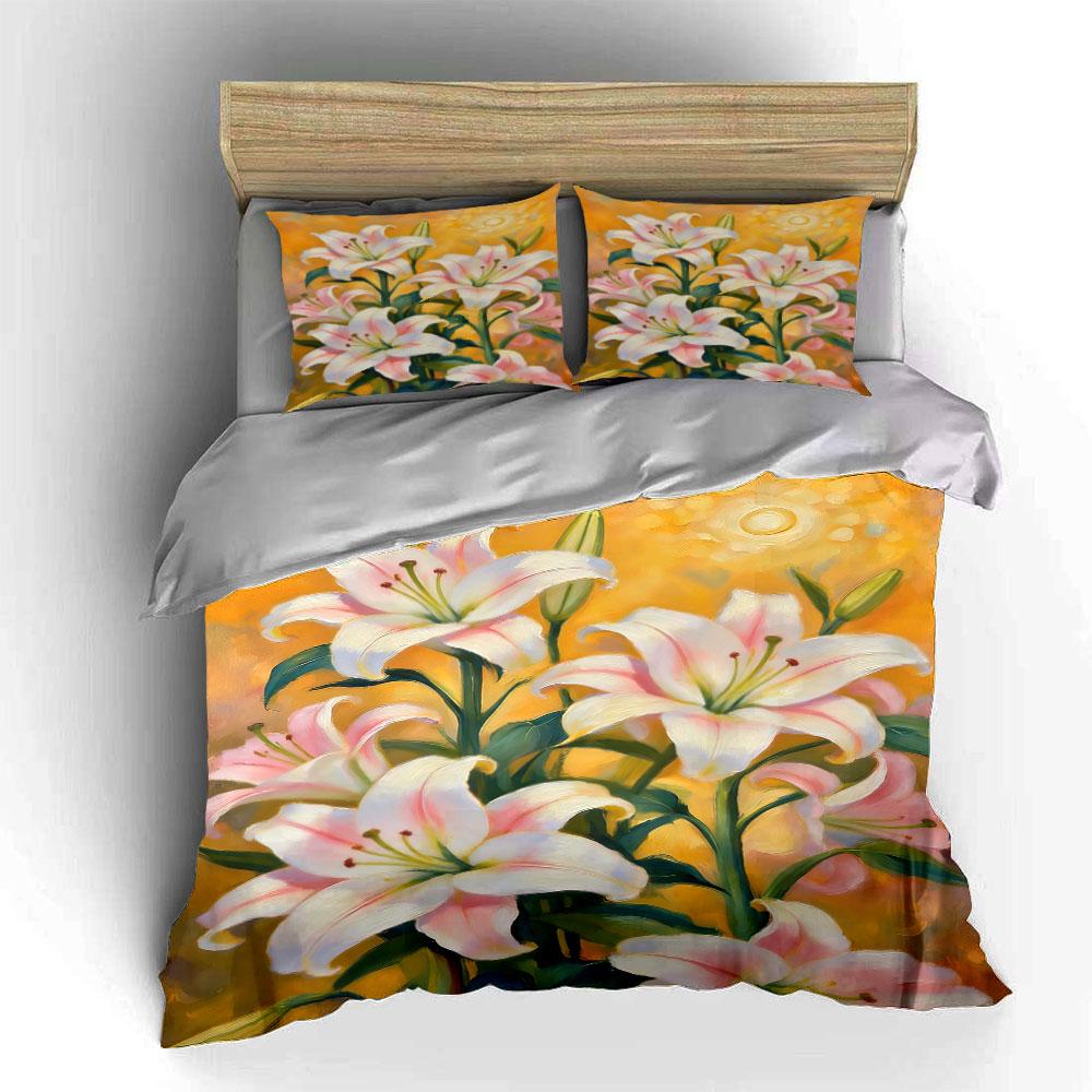 White Lilies with Leaves. Bedding Sets Duvet Cover Sets Duvet Covers Pillowcases(1 * Duvet Cover 2 * Pillowcases Without Duvet Insert)