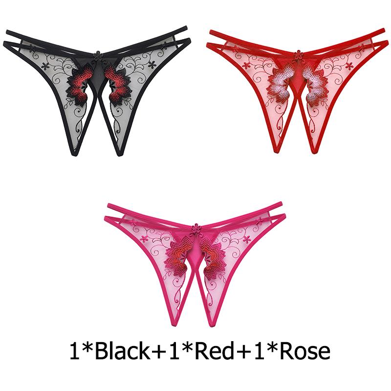 Bragas transparentes para mujer, ropa interior de encaje, tangas con entrepierna abierta, lencería Sexy, bragas eróticas, Tanga caliente con lazo bonito