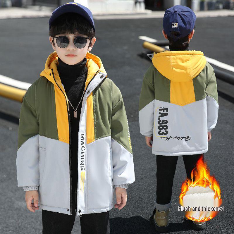 Boys' Fleece-Lined Windbreaker: Autumn-Winter Cotton-Padded Jacket