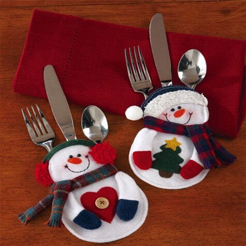 8PCS Santa Snowman Silverware Holder Pocket Holiday Party Christmas Home Decor