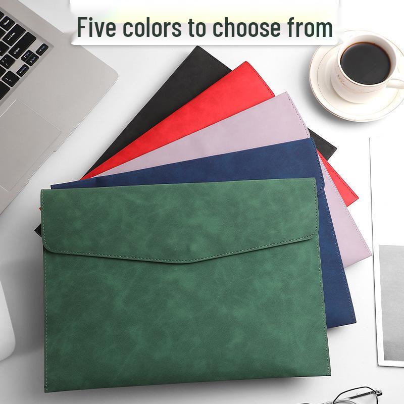 Thickened Waterproof A4 Leather File Folder with Snap Button & Customizable Logo