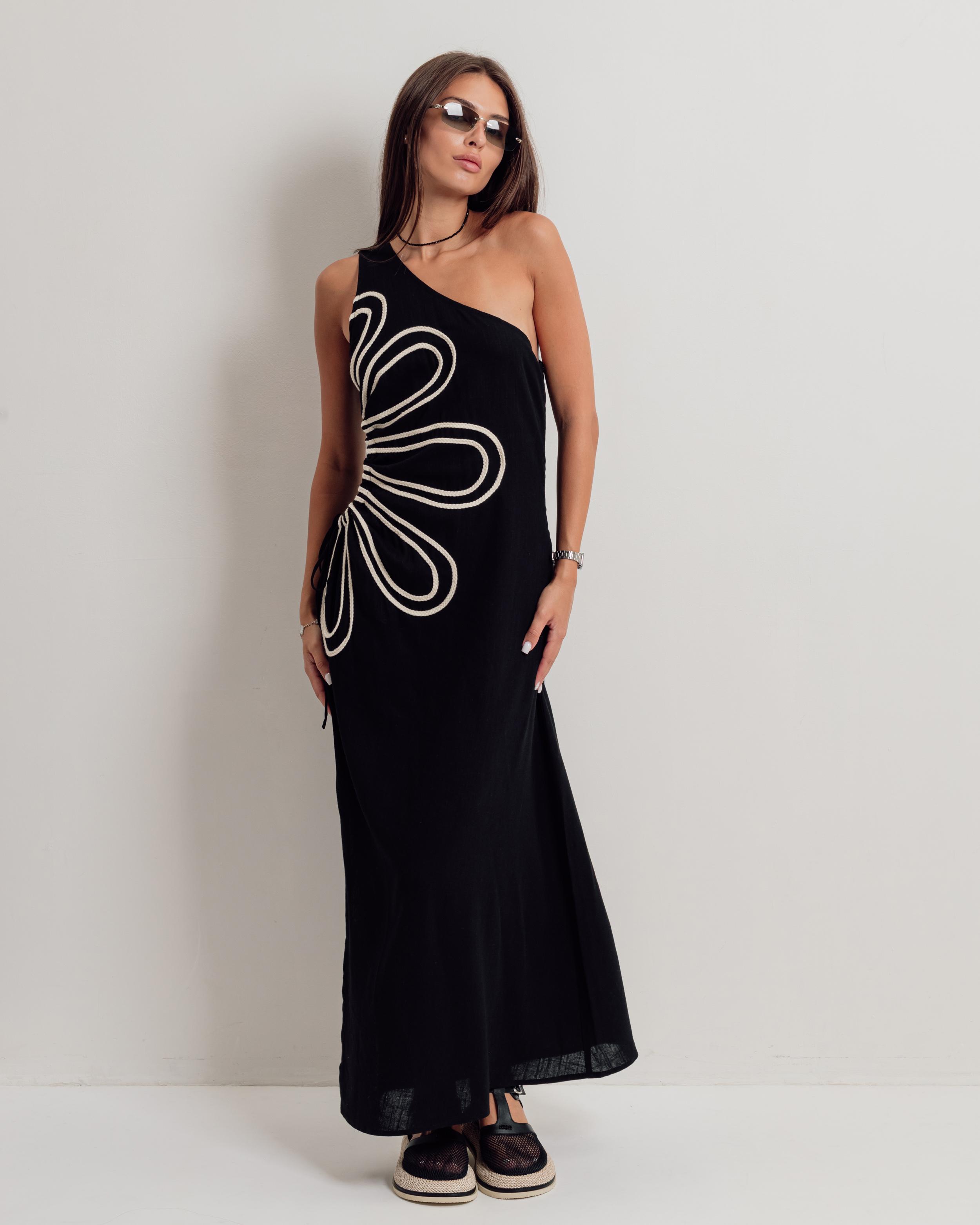 

Платье длинное Lavysh 6850 S-M оливковое лен чорний