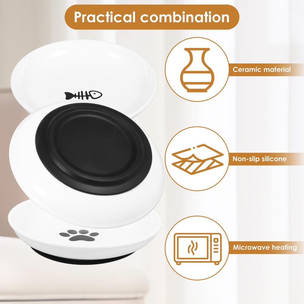 2/4Pcs Pet Ceramic Bowl Cat Dishes with Nonslip Silicone Base Pet Feeder Bowl Kitten Bowls for Wet/Dry Food Water Container