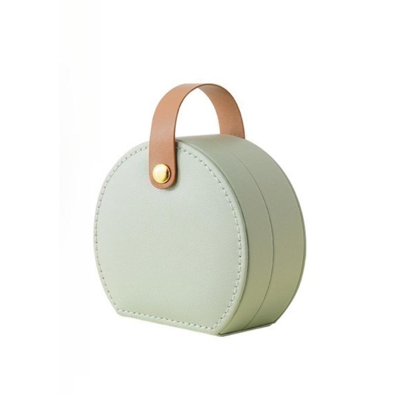 

1pcs Semicircular Portable PU Leather Jewelry Box Mini Earring Necklace Ring Organizer Travel Jewelry Storage Case зелёный