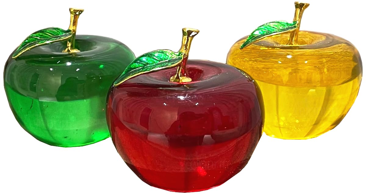 

elrinrin Apple Feng Shui Crystal Ornament, Healing Glass Apple Paperweight, 3-Color Set6cm
