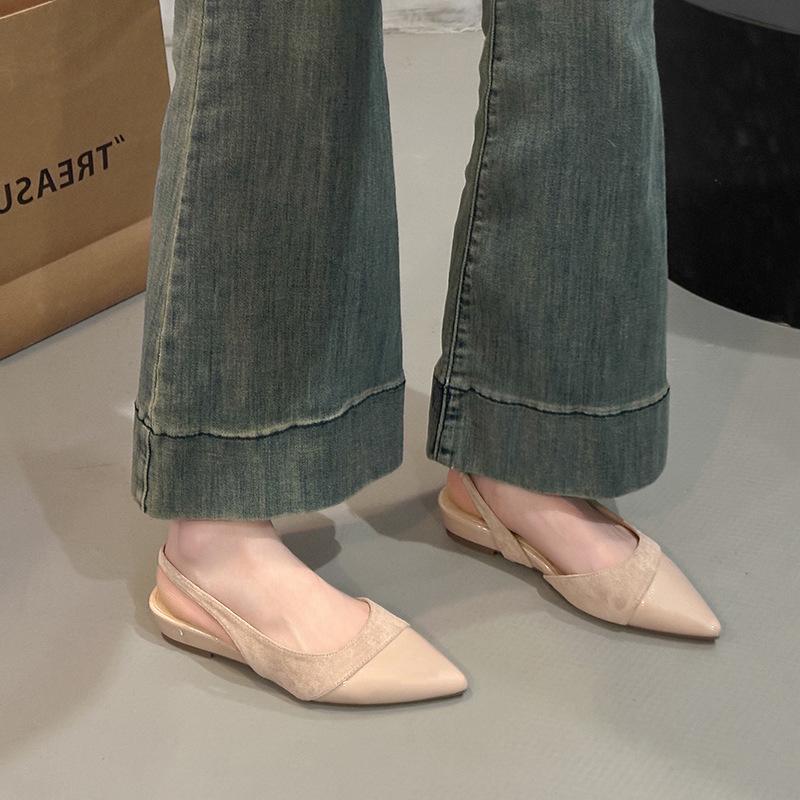 Baotou Feen-Sandalen Damen neuer Sommer mit Rock spitze Zehen flacher Ausschnitt Einzelne Schuhe