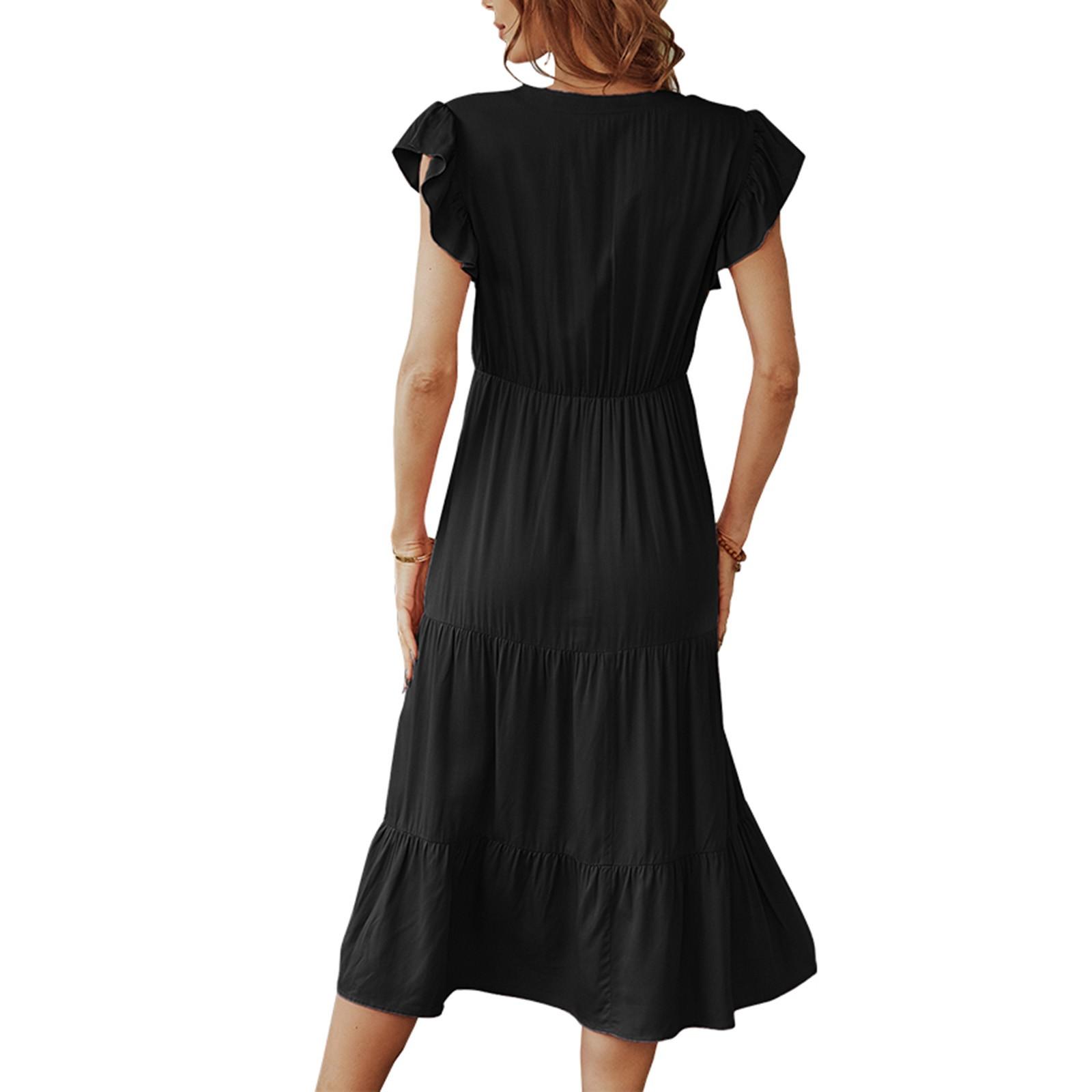 Женское весеннее и летнее платье с v-образным вырезом и крестиком в горошек с кружевным — фото 5