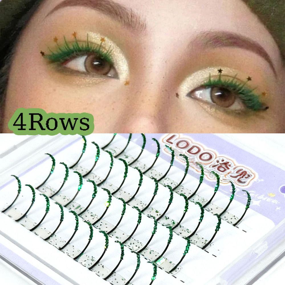 Green Color Shiny Lashes 11-13mm Glitter Eyelash Hot Colorful False Eyelashes  for Cosplay Party