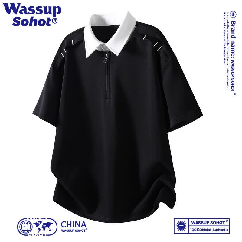 Wassup Sohot American Deconstructed Short Sleeve Polo T-Shirt L