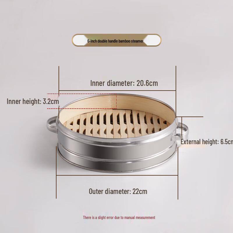 ZISIZ 22cm Double-Ear Bamboo Steamer Basket Set (3-Pack)