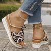Fashion Leopard Print Wedge Slippers Women Summer Peep Toe Platform Sandals Woman Lightweight Non Slip Beach Sandles Plus Size