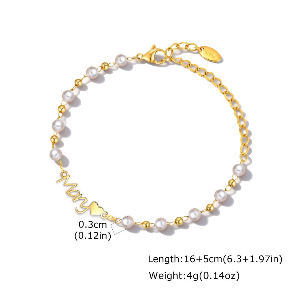 Customized Pearl Name Bracelet Waterproof Stainless Steel Personalized Script Nameplate Adjustable Chain