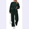 2026 Women's Fall/Winter Long Knitted Two-Piece Set with Long Sleeve Top and Wide-Leg Lace-Up Pocket Pants