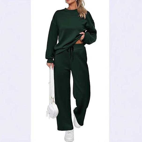 2026 Women's Fall/Winter Long Knitted Two-Piece Set with Long Sleeve Top and Wide-Leg Lace-Up Pocket Pants