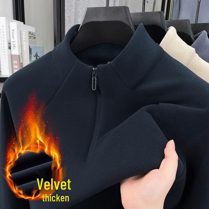 Men's Plush Lined Half-Zip Stand Collar Sweatshirt - Warm Outdoor Base Layer for Autumn & Winter