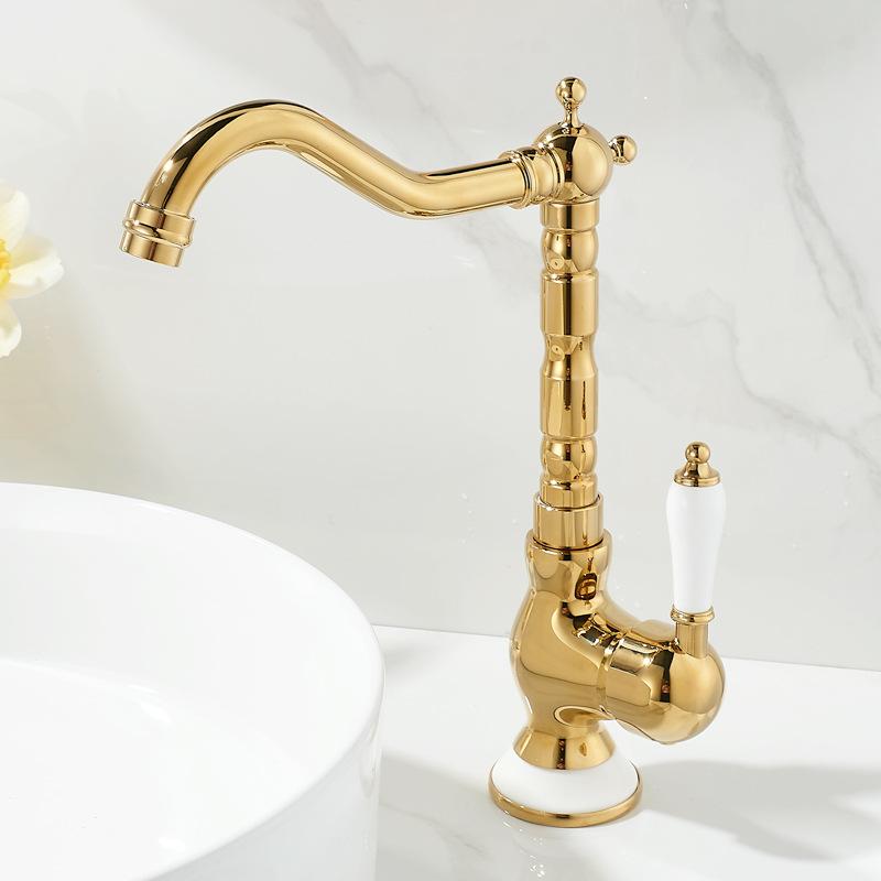 European Style Gold Basin Faucet Chrome Hot and Cold Mixers Antique Wash Basin Faucet Taps The Basin 360 Rotating Faucet
