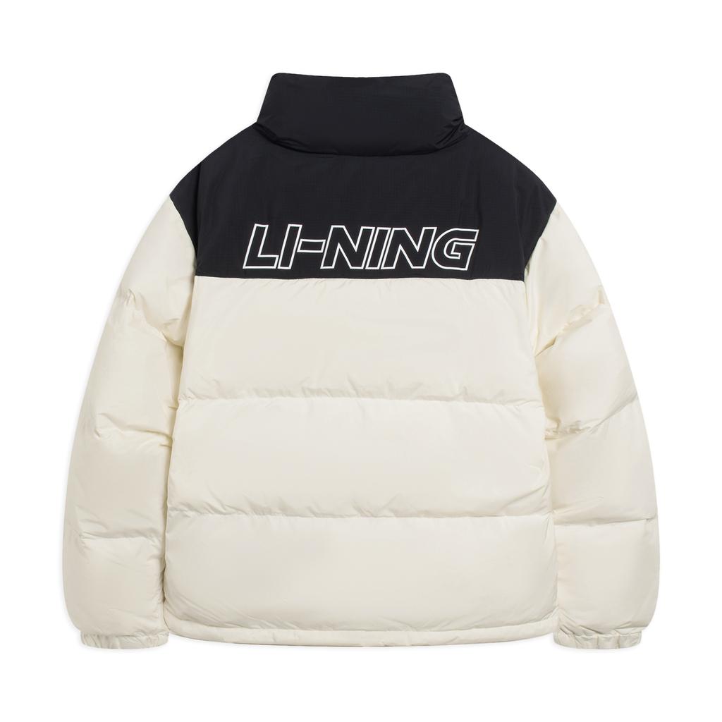 Li Ning Solid Color Loose Fit Stand Collar Zipper Down Jacket Unisex Outerwear Off-White AYMT363-2