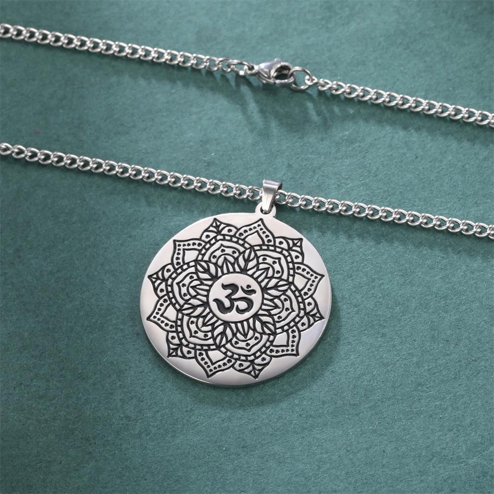  Buddhist Lotus Flower Om Symbol Pendant Necklace Mandala Hindu Yoga Inspirational Meditation Necklaces Religious Jewelry