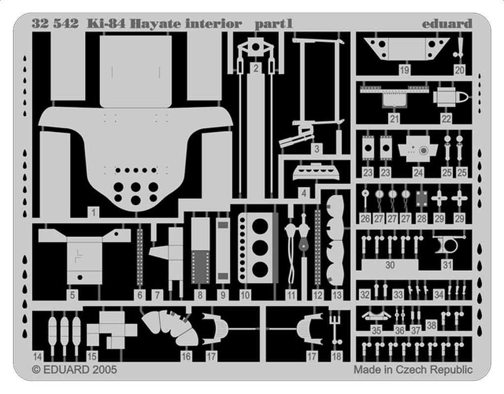 Eduard 1/32 scale Nakajima Ki-84 Hayate interior photo-etched parts (for Hasegawa) plastic model kit EDU32542