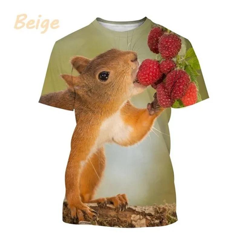 Summer Outdoor Squirrel 3D Printing T Shirt Men Cute Animal Squirrel Pattern Casual Streetwear Cool Short-sleeved Tops Tees