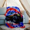 1PC Custom Name American Flag Monster Truck Outdooor Flannel Blankets Patterns Throw Blanket All-Season Soft Gift for Couch, Bed, Camping Gifts